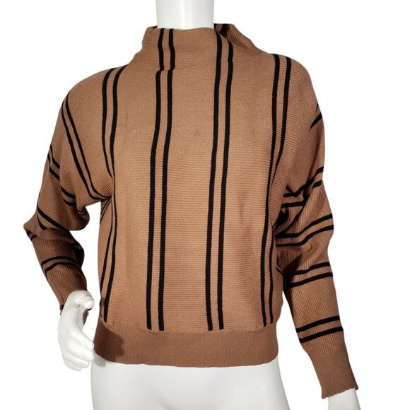 Magaschoni Womens Size M Brown Black Stripes Mock Neck Sweater Pullover - Picture 1 of 7